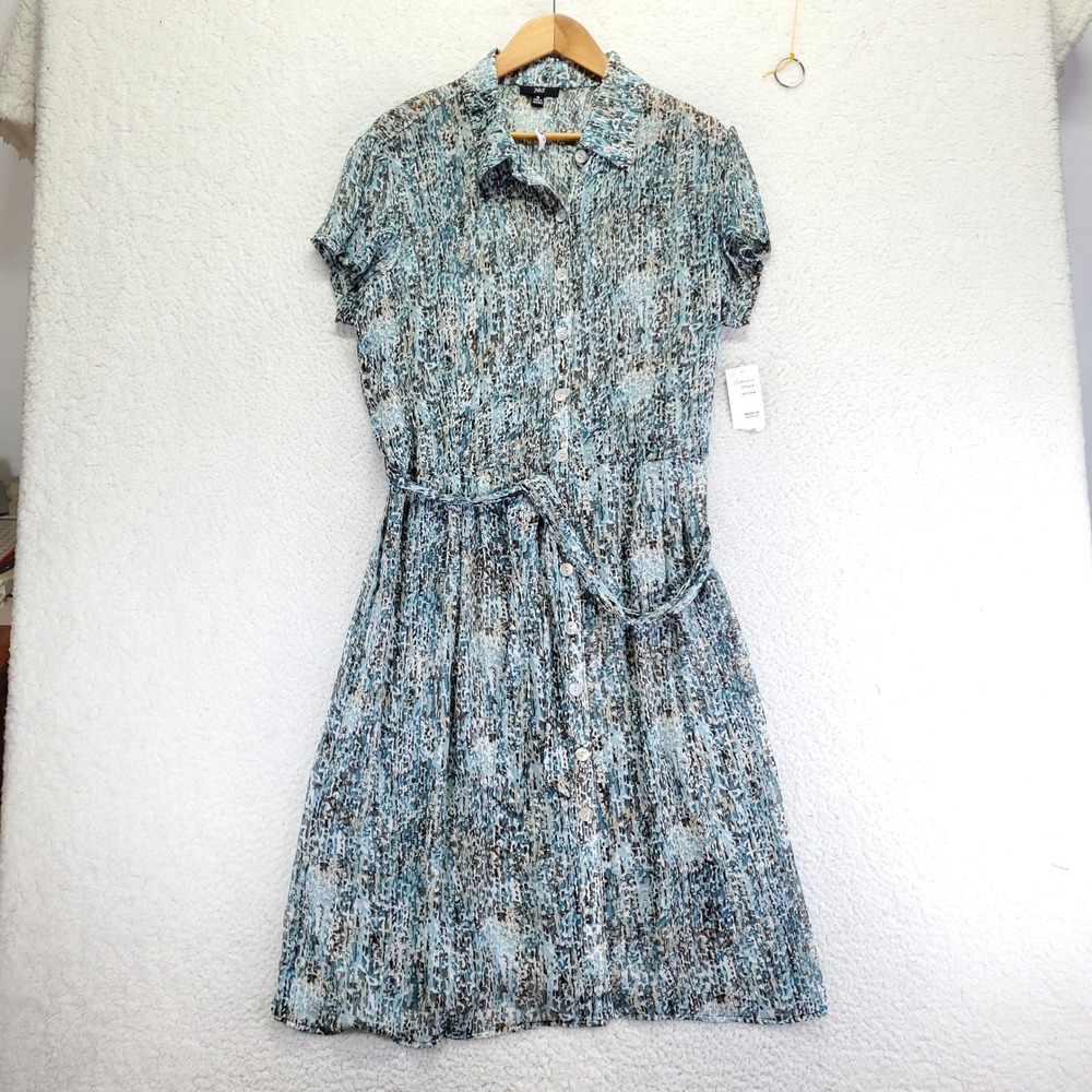 JBS Womens Blue Abstract Mosaic Print Chiffon Button Downโ Shirt Dress Size 18